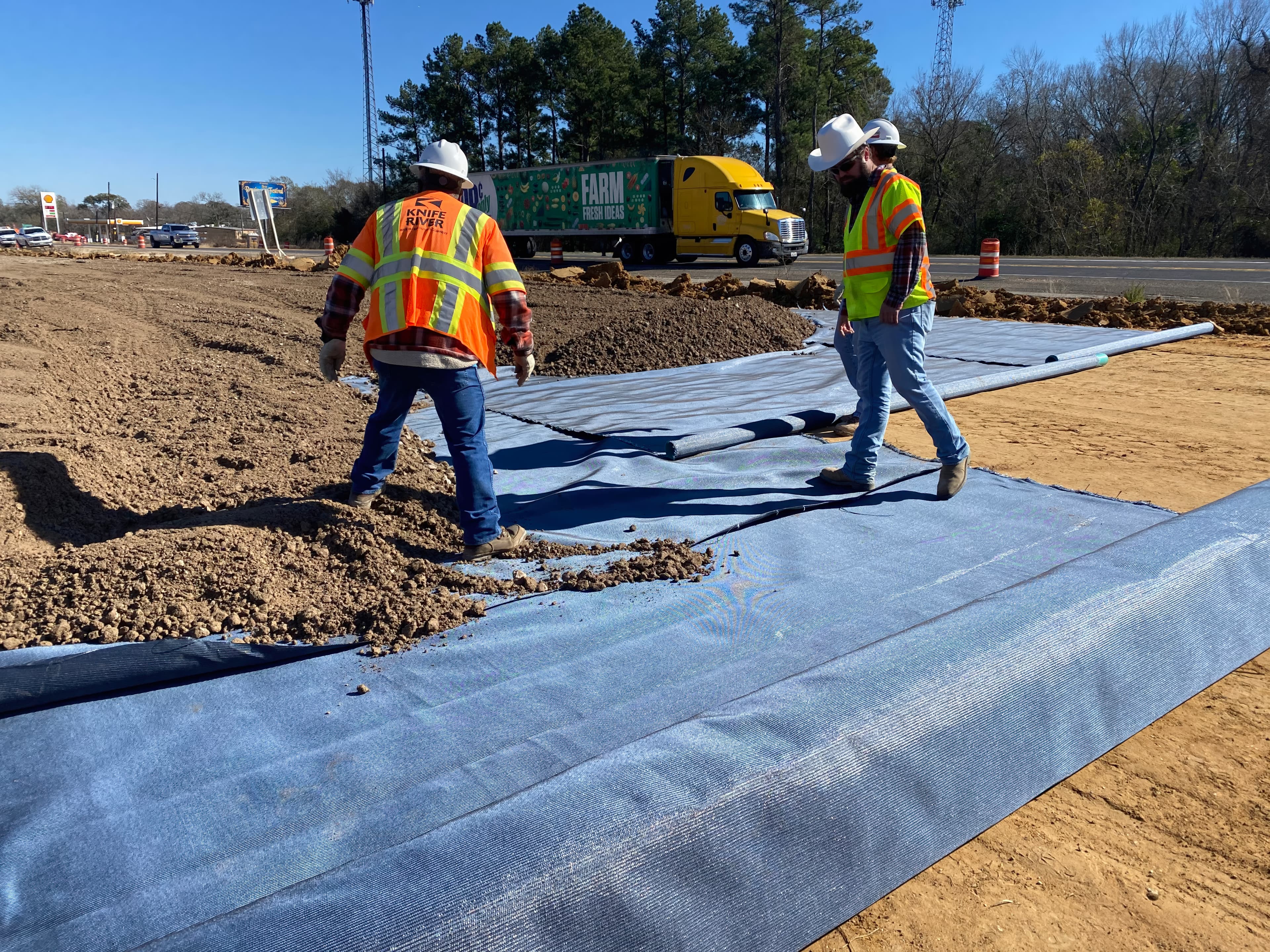 Cement stabilization was originally planned but deemed unsuitable under high moisture conditions.