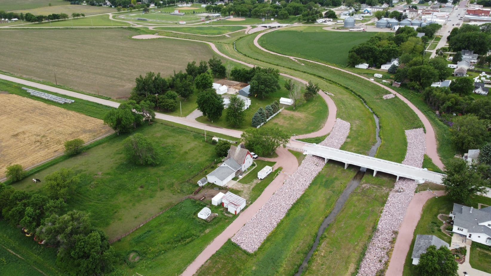 The end goal of the project is to carry water from future 100-year floods through the city in the channel and eliminate flooding in Randolph.